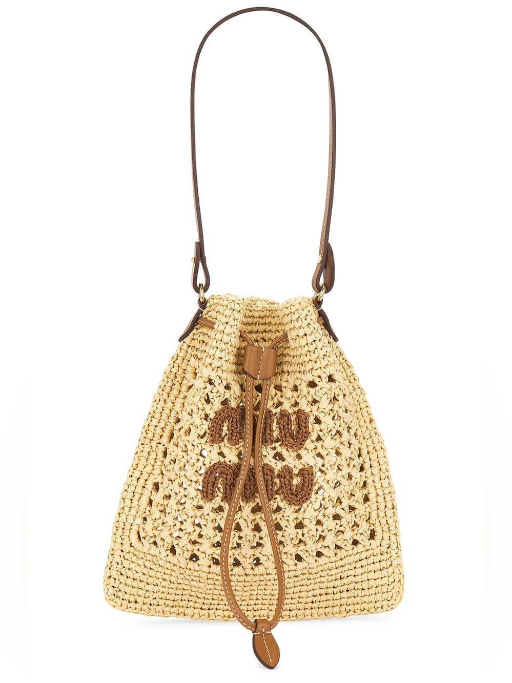 Miu Miu Raffia Crochet Woven Drawstring Mini Bucket Bag BNWT